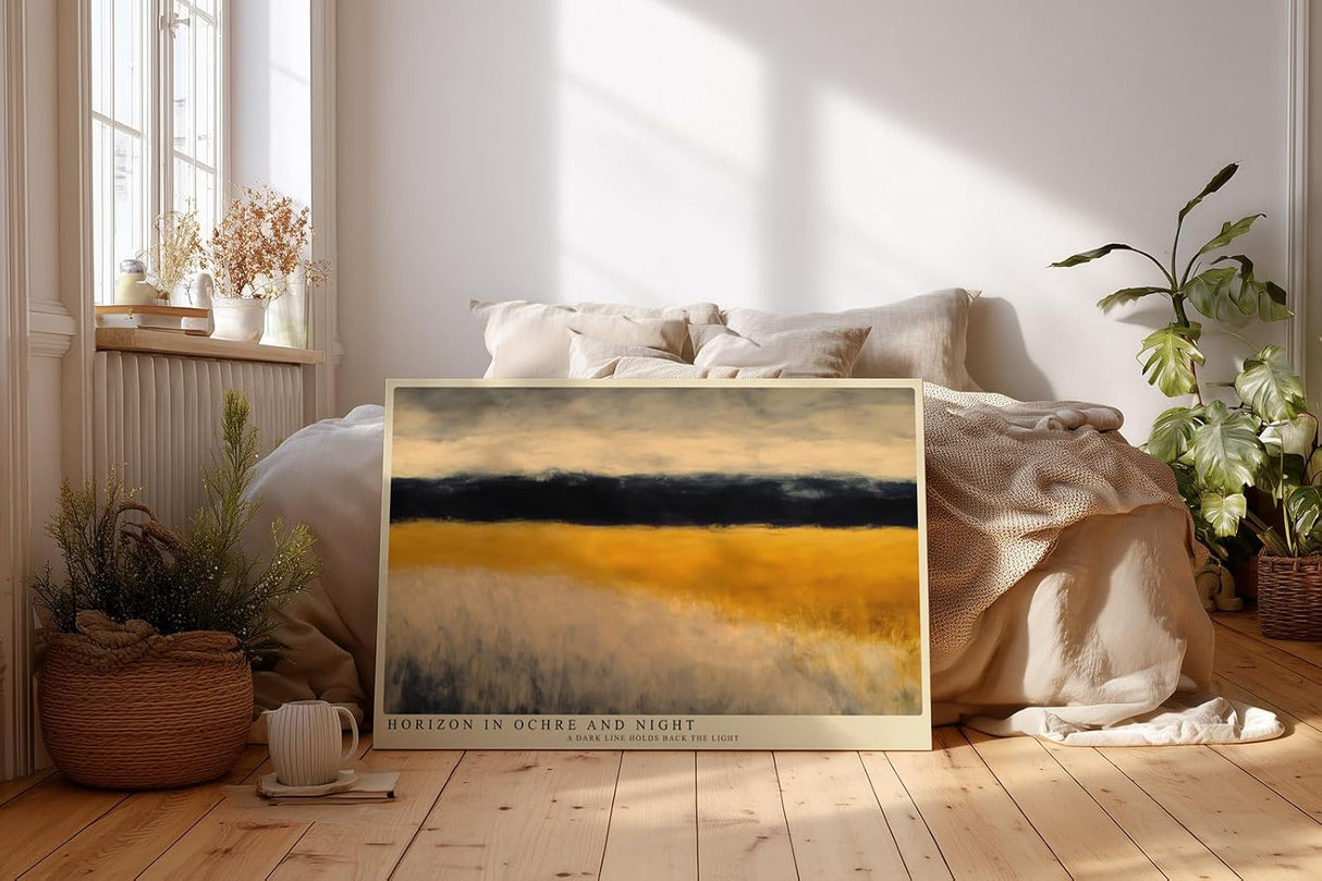 Paul Sinus Wandbild 120x80cm Horizon in Ochre and Night abstrakte Landschaft in Ocker und Schwarz modernes Poster für Wohnzimmer Büro