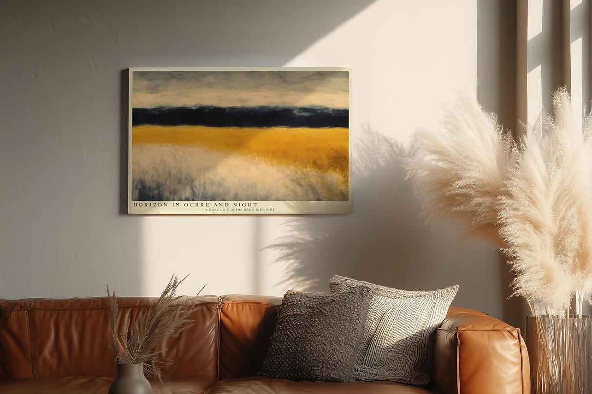 Paul Sinus Wandbild 120x80cm Horizon in Ochre and Night abstrakte Landschaft in Ocker und Schwarz modernes Poster für Wohnzimmer Büro
