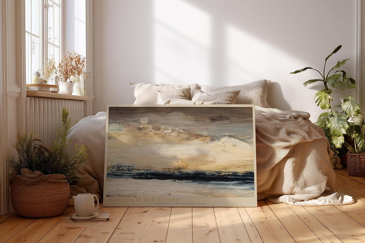 Paul Sinus Wandbild 120x80cm Horizon in Raw Layers abstrakte Landschaft in Beige und Naturtönen moderne Kunst Malerei Poster für Wohnzimmer Büro