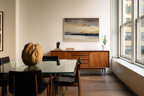 Paul Sinus Wandbild 120x80cm Horizon in Raw Layers abstrakte Landschaft in Beige und Naturtönen moderne Kunst Malerei Poster für Wohnzimmer Büro