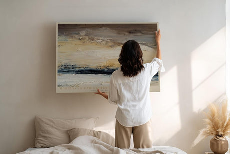 Paul Sinus Wandbild 120x80cm Horizon in Raw Layers abstrakte Landschaft in Beige und Naturtönen moderne Kunst Malerei Poster für Wohnzimmer Büro