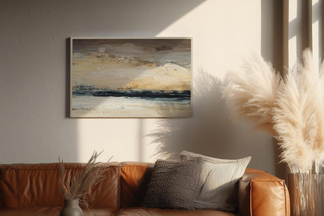 Paul Sinus Wandbild 120x80cm Horizon in Raw Layers abstrakte Landschaft in Beige und Naturtönen moderne Kunst Malerei Poster für Wohnzimmer Büro