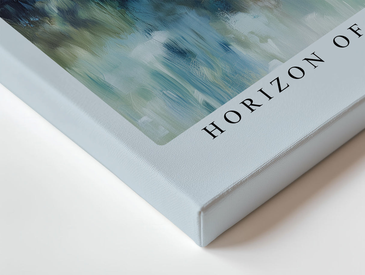 Paul Sinus Wandbild Horizon of Silent Dreams – Abstrakte Landschaft in Blau- und Beigetönen, Symbol für Ruhe, Tiefe und Leichtigkeit