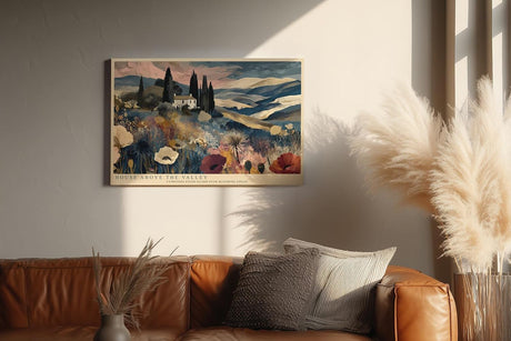 Paul Sinus Wandbild 120x80cm House Above the Valley mediterrane Landschaft mit Zypressen und Blumen moderne Natur Kunst Poster für Wohnzimmer Schlafzimmer