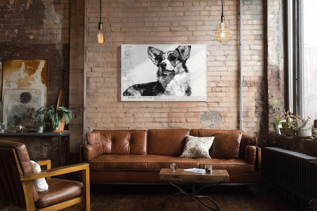 Paul Sinus Wandbild 120x80cm Hund mit Sonnenbrille moderne Tier Illustration schwarz weiss stilvolle Wanddekoration fuer Wohnzimmer Büro