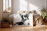 Paul Sinus Wandbild 120x80cm Hund mit Sonnenbrille moderne Tier Illustration schwarz weiss stilvolle Wanddekoration fuer Wohnzimmer Büro