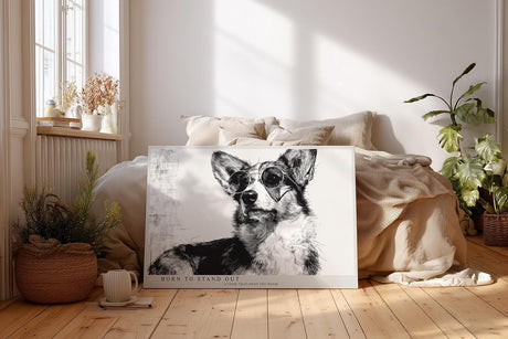 Paul Sinus Wandbild 120x80cm Hund mit Sonnenbrille moderne Tier Illustration schwarz weiss stilvolle Wanddekoration fuer Wohnzimmer Büro