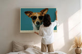 Paul Sinus Wandbild 120x80cm Hund mit Sonnenbrille modernes Tierportraet lustige Tierkunst stilvolle Wanddekoration fuer Wohnzimmer Büro