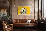 Paul Sinus Wandbild 120x80cm Hund Portrait moderne Tierillustration gelber Hintergrund Kunstdruck stilvolle Wanddekoration fuer Wohnzimmer Flur Büro Tierliebhaber