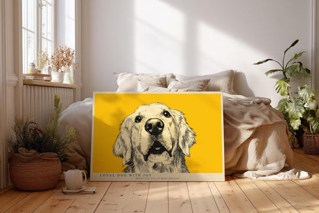 Paul Sinus Wandbild 120x80cm Hund Portrait moderne Tierillustration gelber Hintergrund Kunstdruck stilvolle Wanddekoration fuer Wohnzimmer Flur Büro Tierliebhaber