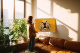 Paul Sinus Wandbild 120x80cm Hund Portrait moderne Tierillustration gelber Hintergrund Kunstdruck stilvolle Wanddekoration fuer Wohnzimmer Flur Büro Tierliebhaber