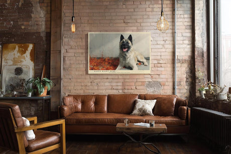 Paul Sinus Wandbild 120x80cm Hund Portrait moderne Tiermalerei beige braun liebevolle Tierkunst grosses Kunstbild stilvolle Wanddekoration fuer Wohnzimmer Büro
