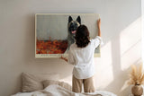 Paul Sinus Wandbild 120x80cm Hund Portrait moderne Tiermalerei beige braun liebevolle Tierkunst grosses Kunstbild stilvolle Wanddekoration fuer Wohnzimmer Büro