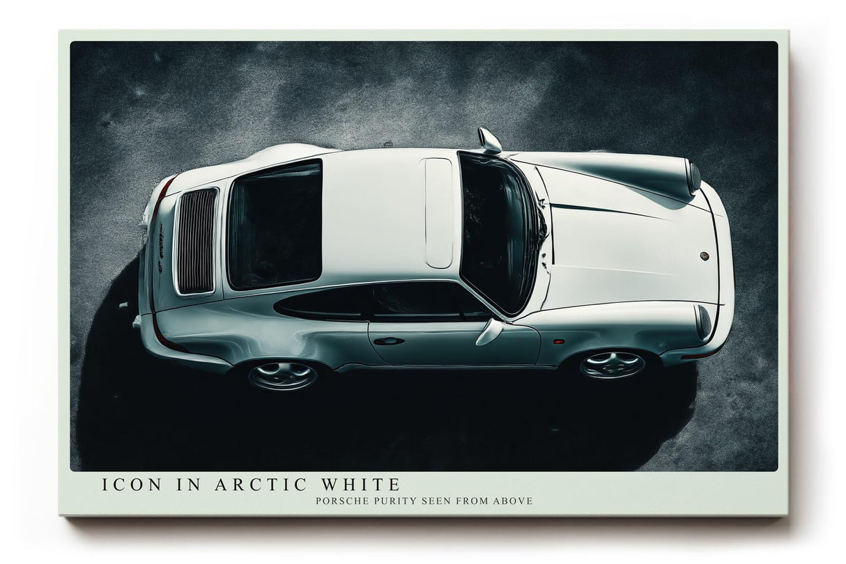 Paul Sinus Wandbild 120x80cm Icon in Arctic White klassischer Sportwagen von oben moderne Auto Kunst Poster für Wohnzimmer Büro