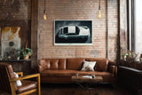 Paul Sinus Wandbild 120x80cm Icon in Arctic White klassischer Sportwagen von oben moderne Auto Kunst Poster für Wohnzimmer Büro