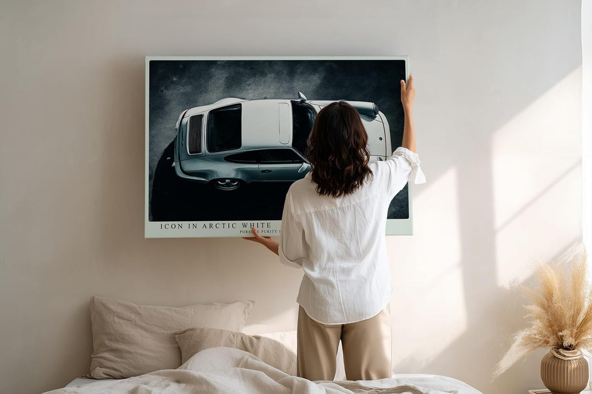 Paul Sinus Wandbild 120x80cm Icon in Arctic White klassischer Sportwagen von oben moderne Auto Kunst Poster für Wohnzimmer Büro