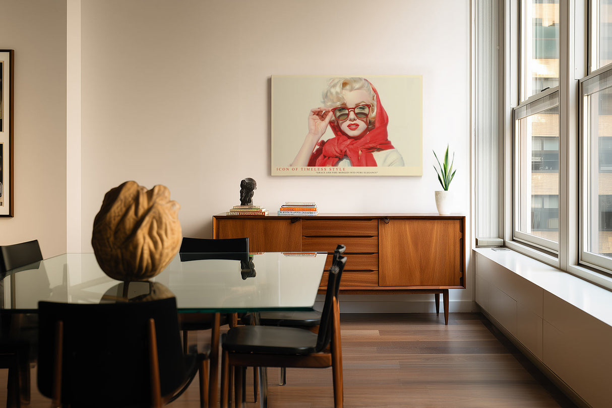 Paul Sinus Wandbild Icon of Timeless Style glamouröses Retro-Porträt einer Frau mit rotem Schal und Sonnenbrille im Stil der 50er Jahre