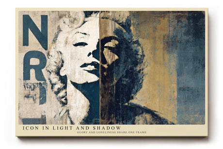 Paul Sinus Wandbild 120x80cm Ikonisches Frauenportrait im Vintage Stil Abstrakte Pop Art in Blau Beige Moderne Wanddekoration