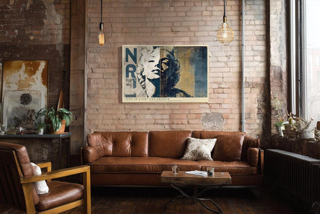 Paul Sinus Wandbild 120x80cm Ikonisches Frauenportrait im Vintage Stil Abstrakte Pop Art in Blau Beige Moderne Wanddekoration