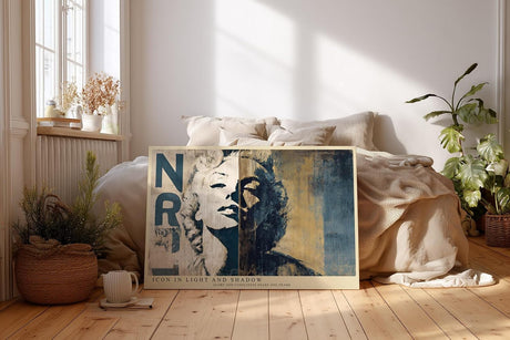 Paul Sinus Wandbild 120x80cm Ikonisches Frauenportrait im Vintage Stil Abstrakte Pop Art in Blau Beige Moderne Wanddekoration
