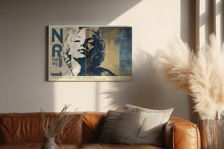 Paul Sinus Wandbild 120x80cm Ikonisches Frauenportrait im Vintage Stil Abstrakte Pop Art in Blau Beige Moderne Wanddekoration