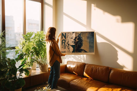 Paul Sinus Wandbild 120x80cm Ikonisches Frauenportrait im Vintage Stil Abstrakte Pop Art in Blau Beige Moderne Wanddekoration