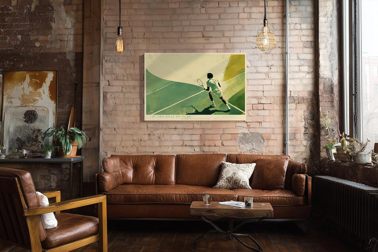Paul Sinus Wandbild 120x80cm In the Heat of Play Tennis Spieler Moderne Sport Kunst Illustration fuer Wohnzimmer Büro und Fitnessraum