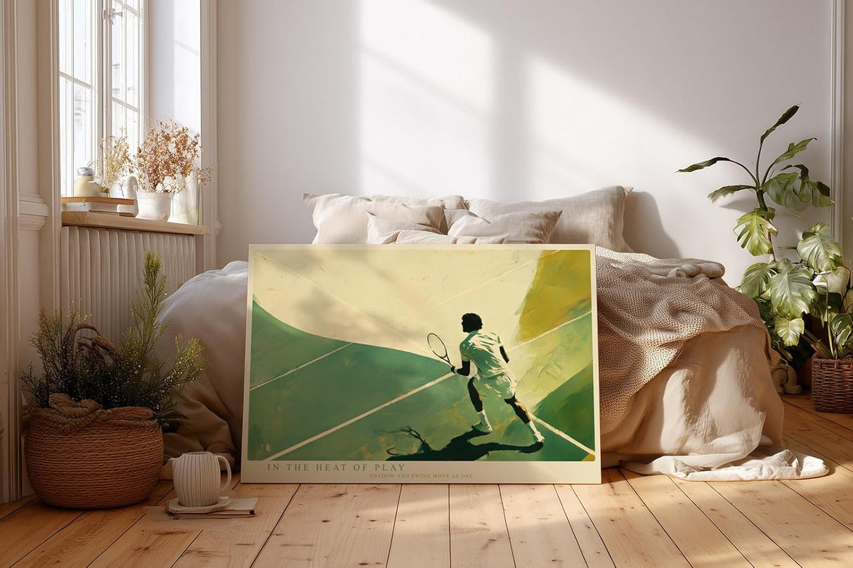 Paul Sinus Wandbild 120x80cm In the Heat of Play Tennis Spieler Moderne Sport Kunst Illustration fuer Wohnzimmer Büro und Fitnessraum