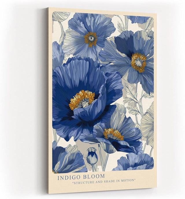 Paul Sinus Wandbild in 40x60cm Indigo Bloom Blaue Mohnblüten Illustration in Struktur und Bewegung