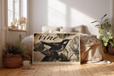 Paul Sinus Wandbild 120x80cm Inked Wings and Petals Vintage Vogel Illustration mit Blumen Natur Kunst Poster für Wohnzimmer Büro