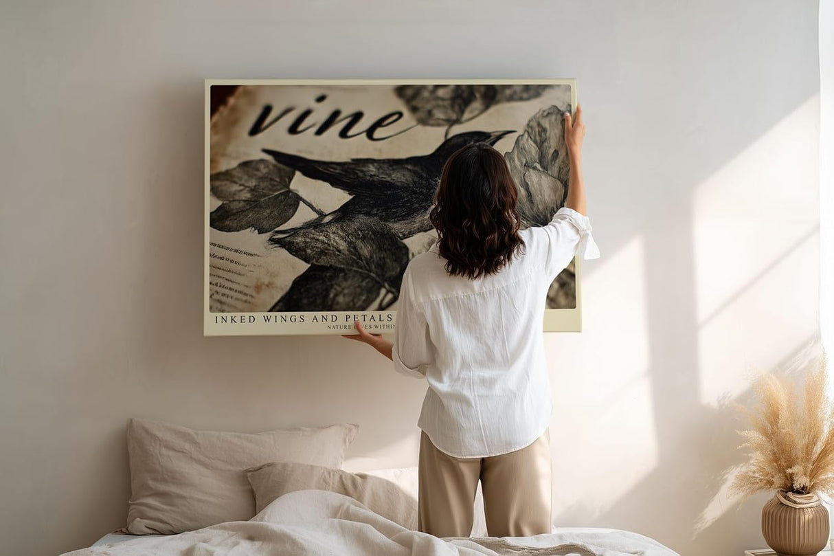 Paul Sinus Wandbild 120x80cm Inked Wings and Petals Vintage Vogel Illustration mit Blumen Natur Kunst Poster für Wohnzimmer Büro
