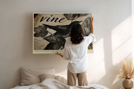 Paul Sinus Wandbild 120x80cm Inked Wings and Petals Vintage Vogel Illustration mit Blumen Natur Kunst Poster für Wohnzimmer Büro