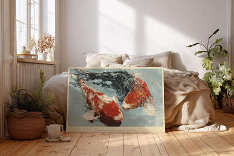 Paul Sinus Wandbild 120x80cm Inkwash Ritual of Carp Japanische Koi Fische Abstrakte Tusche Kunst fuer Wohnzimmer Schlafzimmer und Büro