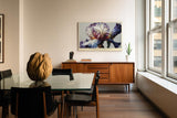Paul Sinus Wandbild 120x80cm Iris Bluete abstrakte Blumenmalerei moderne Kunst violett weiss expressive Pinselstruktur grosses Blumen Kunstbild stilvolle Wanddekoration fuer Wohnzimmer