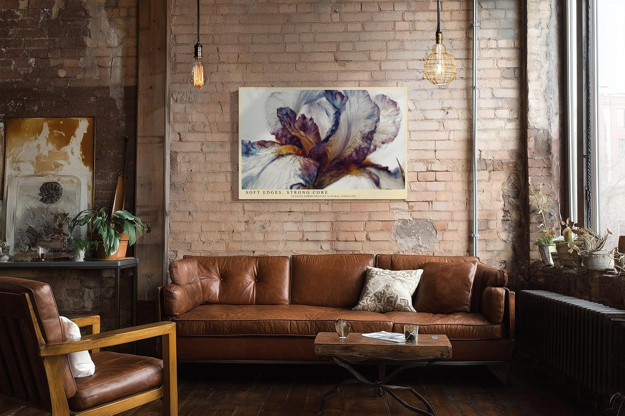 Paul Sinus Wandbild 120x80cm Iris Blume Makro Kunst modern violett creme floral Kunstdruck grosses Blumen Kunstbild elegante Wanddekoration fuer Wohnzimmer Büro