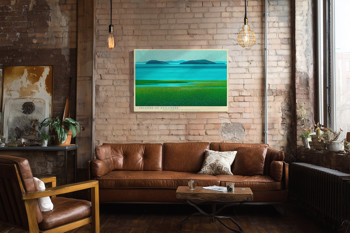 Paul Sinus Wandbild Islands of Stillness – Friedvolle Meereslandschaft in Blau und Grün, inspiriert von Ruhe, Weite und natürlicher Harmonie