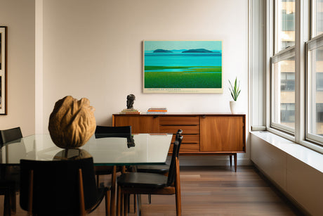 Paul Sinus Wandbild Islands of Stillness – Friedvolle Meereslandschaft in Blau und Grün, inspiriert von Ruhe, Weite und natürlicher Harmonie