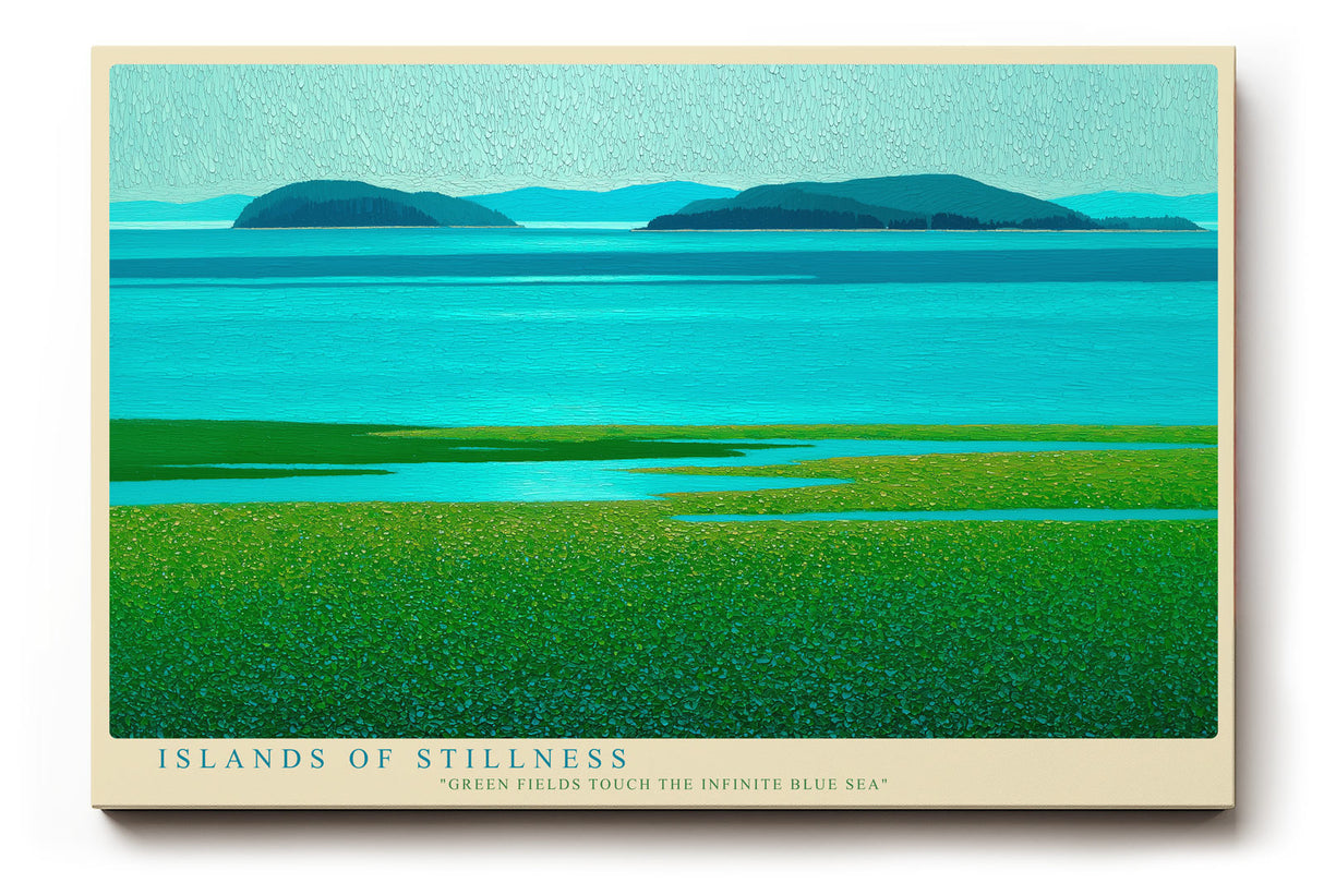 Paul Sinus Wandbild Islands of Stillness – Friedvolle Meereslandschaft in Blau und Grün, inspiriert von Ruhe, Weite und natürlicher Harmonie