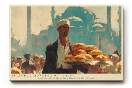Paul Sinus Wandbild 120x80cm Istanbul Morning with Simit orientalische Straßenszene Brotverkäufer Kunst Poster für Wohnzimmer Küche