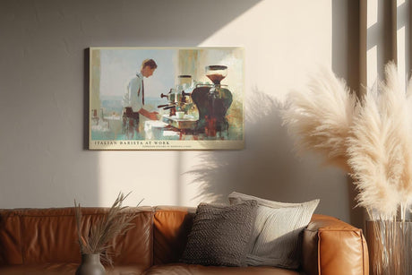 Paul Sinus Wandbild 120x80cm Italian Barista at Work Kaffee Szene Barista mit Espressomaschine stilvolle Café Kunst Poster für Küche Wohnzimmer Café Bar