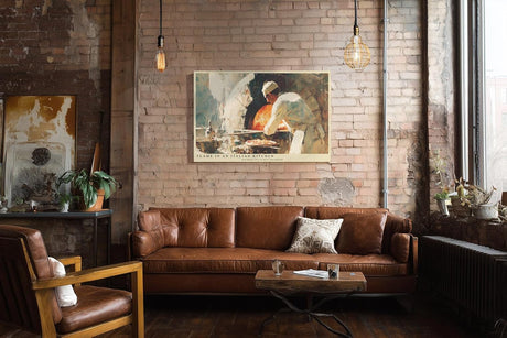 Paul Sinus Wandbild 120x80cm Italienischer Pizzabäcker Szene Küche Kunst in Warmen Farben für Wohnzimmer Küche Café und Restaurant