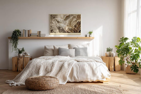Paul Sinus Wandbild 120x80cm Ivory Plumes in Stillness Abstrakte Federstruktur in Beige Moderner Natur Kunststil fuer Wohnzimmer Schlafzimmer und Büro