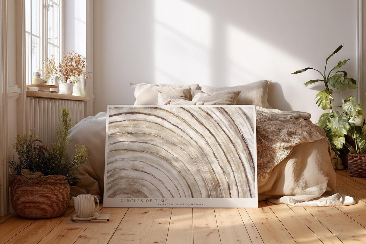 Paul Sinus Wandbild 120x80cm Jahresringe Holzstruktur abstrakte Naturkunst beige braun moderne Wanddekoration fuer Wohnzimmer Büro