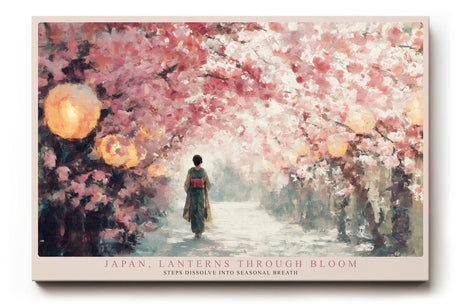 Paul Sinus Wandbild 120x80cm Japan Kirschblueten Weg Laternen Fruehling Landschaft Kunst Sakura Spaziergang