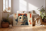 Paul Sinus Wandbild 120x80cm japanische Glueckskatze modern halb Katze halb Skelett abstrakte Illustration rot beige asiatische Kunst Leinwand Wanddekoration fuer Wohnzimmer Büro