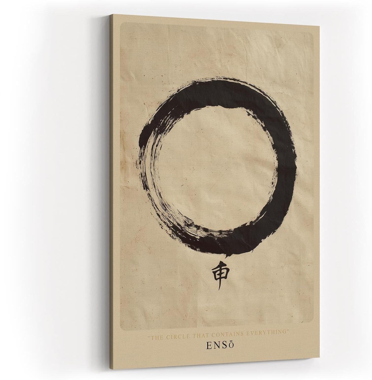 Paul Sinus Wandbild in 40x60cm Japanischer Enso-Kreis auf strukturiertem Hintergrund in traditioneller Tuschmalerei