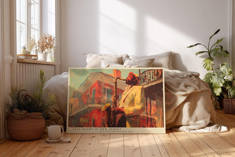 Paul Sinus Wandbild 120x80cm Jazz Musiker Saxophon Szene Vintage Musik Kunst in Rot Gold für Wohnzimmer Bar und Büro