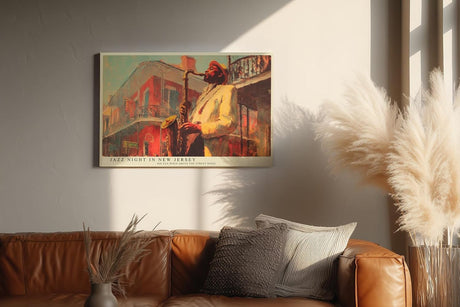 Paul Sinus Wandbild 120x80cm Jazz Musiker Saxophon Szene Vintage Musik Kunst in Rot Gold für Wohnzimmer Bar und Büro