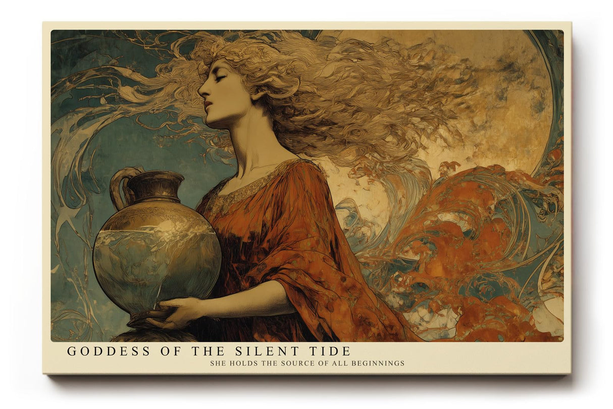 Paul Sinus Wandbild 120x80cm Jugendstil Göttin mit Vase Elegante Kunst in Gold Blau und Rot für Wohnzimmer Schlafzimmer Büro