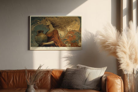 Paul Sinus Wandbild 120x80cm Jugendstil Göttin mit Vase Elegante Kunst in Gold Blau und Rot für Wohnzimmer Schlafzimmer Büro